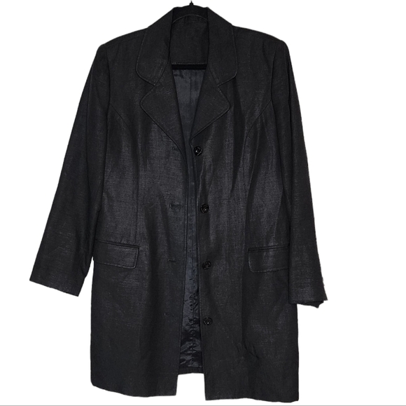 Focus 2000 linen rayon black long blazer.  Women's size 8. - Picture 2 of 15